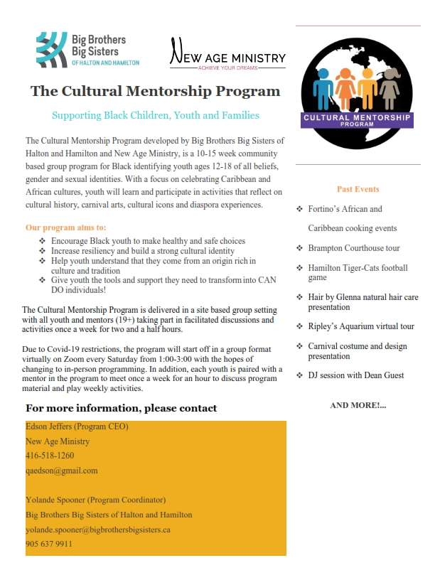 Flyer for Cultural Mentorship Program