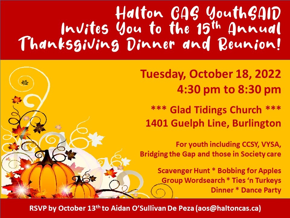 pumpkins and vines with wording for invite for youth event